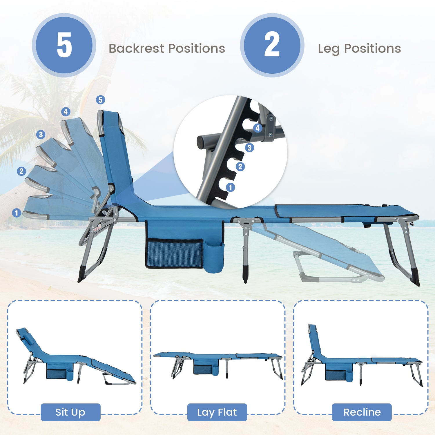 5-position Outdoor Folding Chaise Lounge Chair