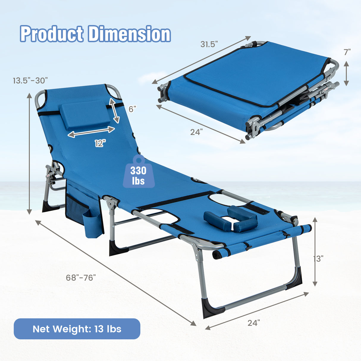 5-position Outdoor Folding Chaise Lounge Chair