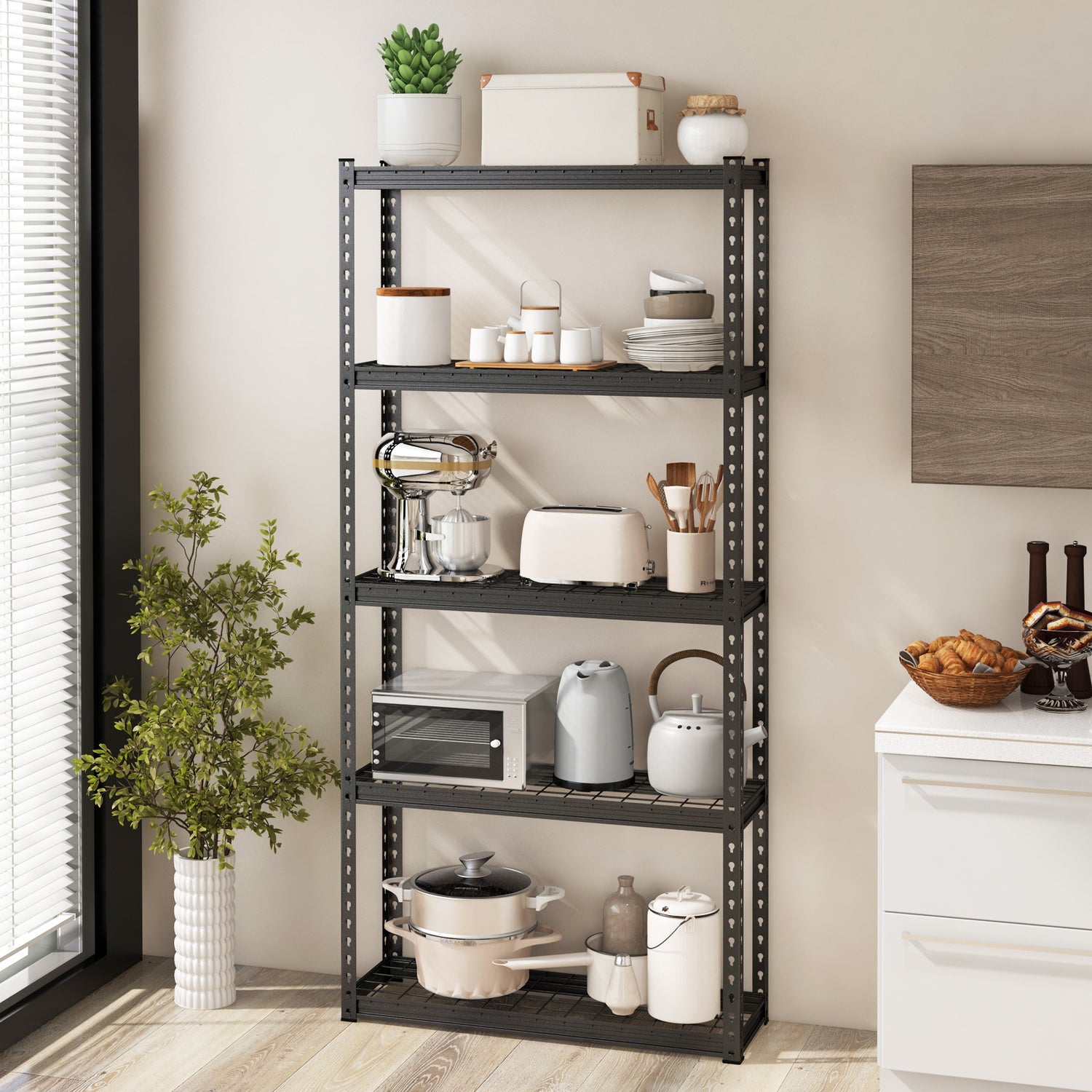 5-Tier Metal Shelving Unit with Anti-slip Foot Pad Height Adjustable Shelves for Garage