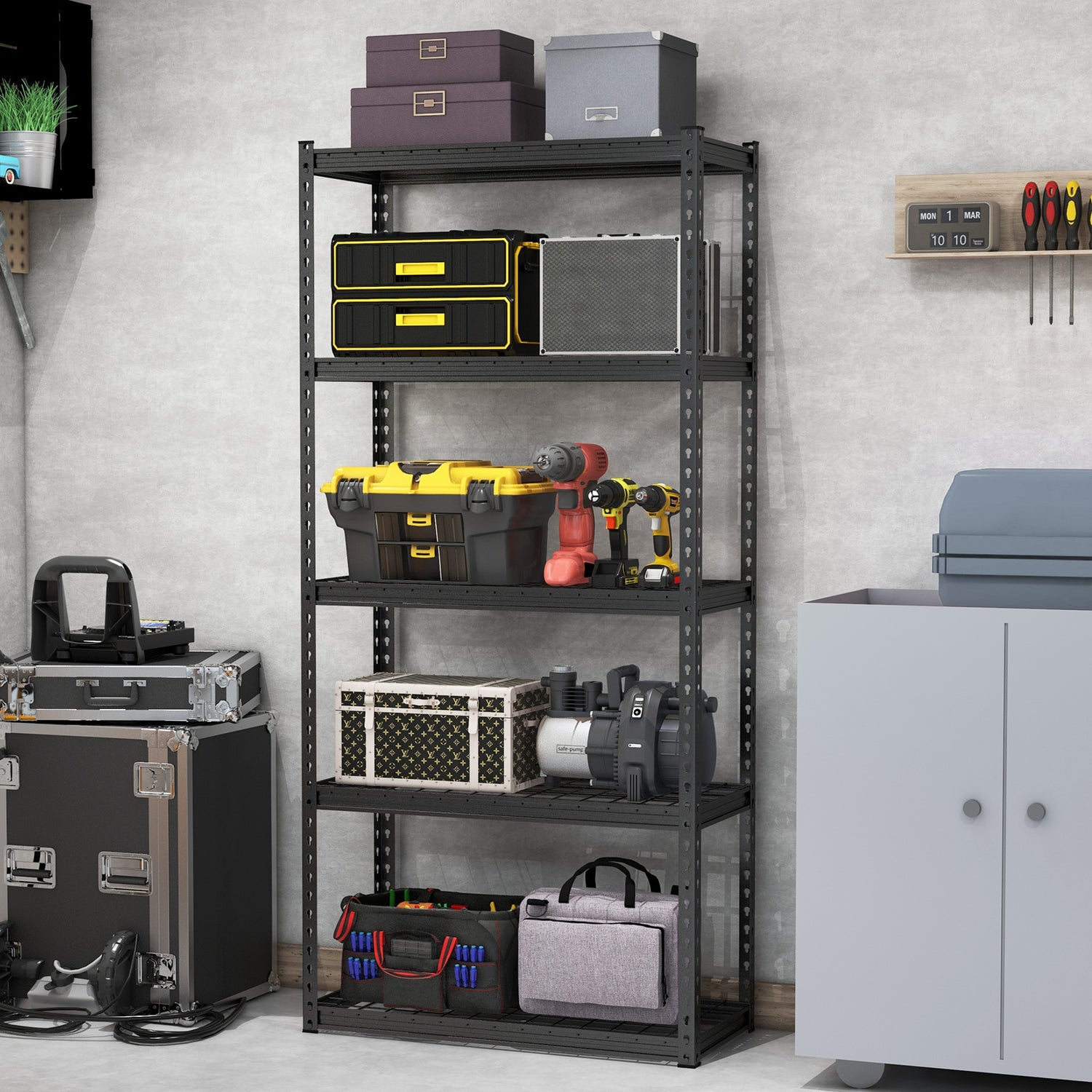 5-Tier Metal Shelving Unit with Anti-slip Foot Pad Height Adjustable Shelves for Garage