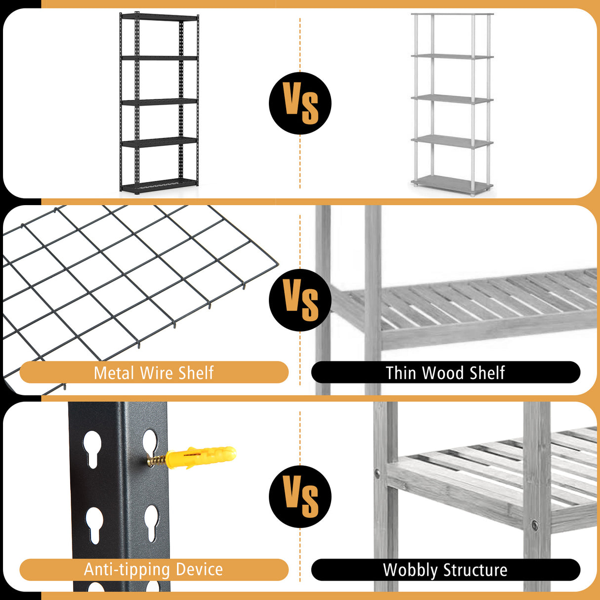 5-Tier Metal Shelving Unit with Anti-slip Foot Pad Height Adjustable Shelves for Garage
