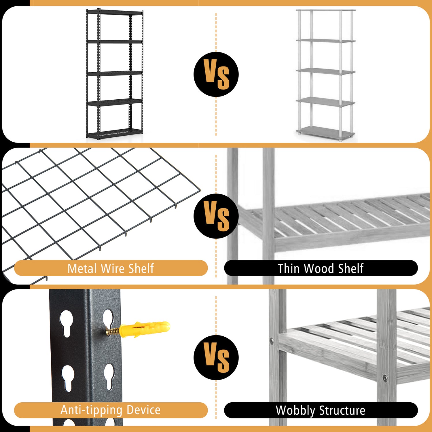 5-Tier Metal Shelving Unit with Anti-slip Foot Pad Height Adjustable Shelves for Garage