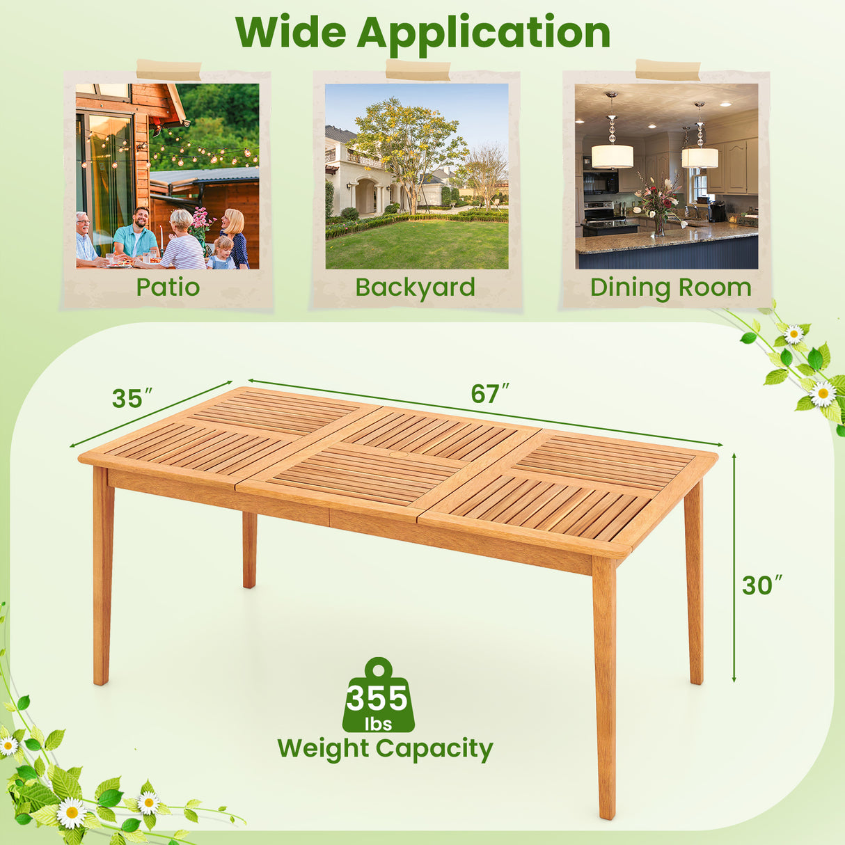 6-Person Outdoor Acacia Wood Rectangular Bistro Dining Table