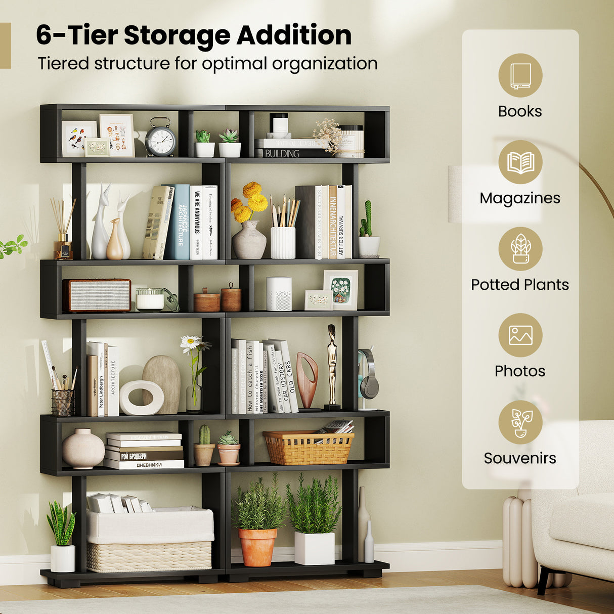 6-Tier Bookcase with Anti-Tipping Kit