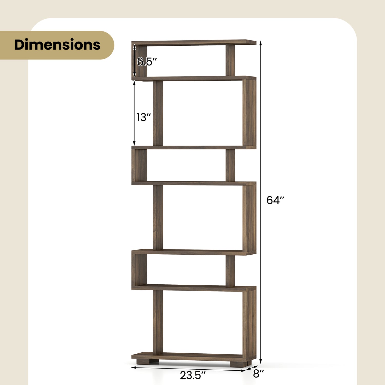 6-Tier Bookcase with Anti-Tipping Kit