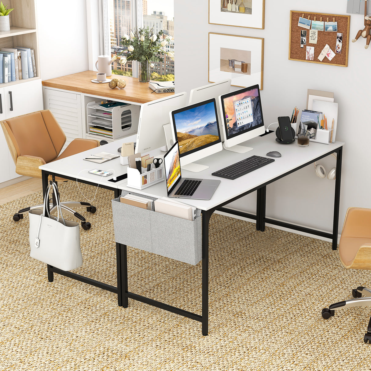 60 Inch Computer Desk with Charging Station Storage Bag