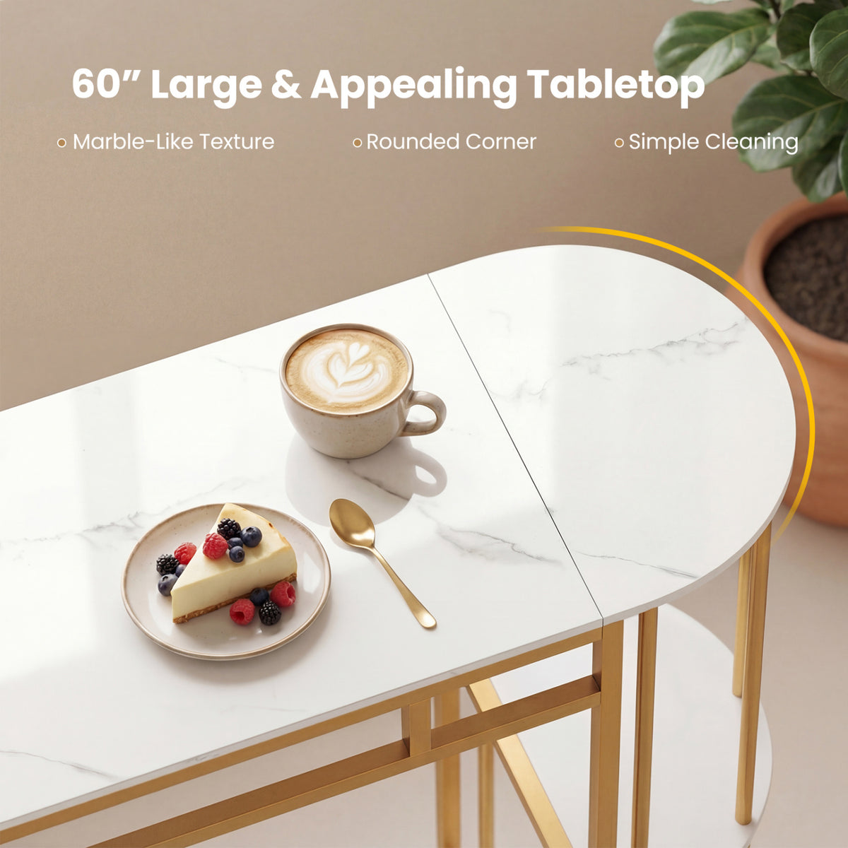 Dining Table and 2 Upholstered Barstools with Faux Marble Tabletop
