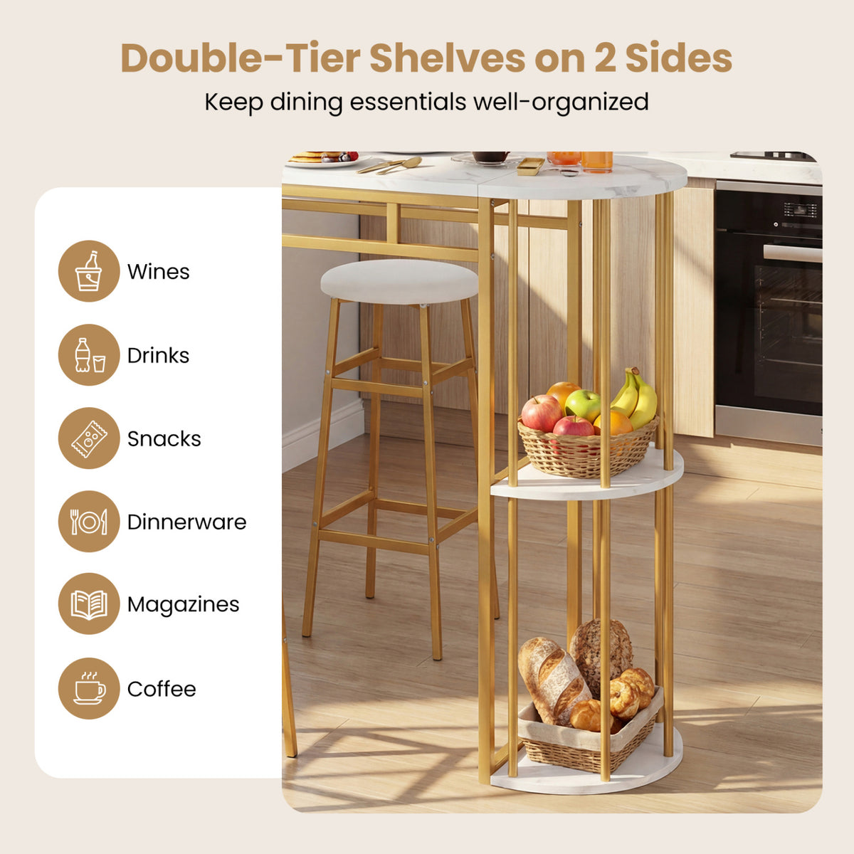 Dining Table and 2 Upholstered Barstools with Faux Marble Tabletop