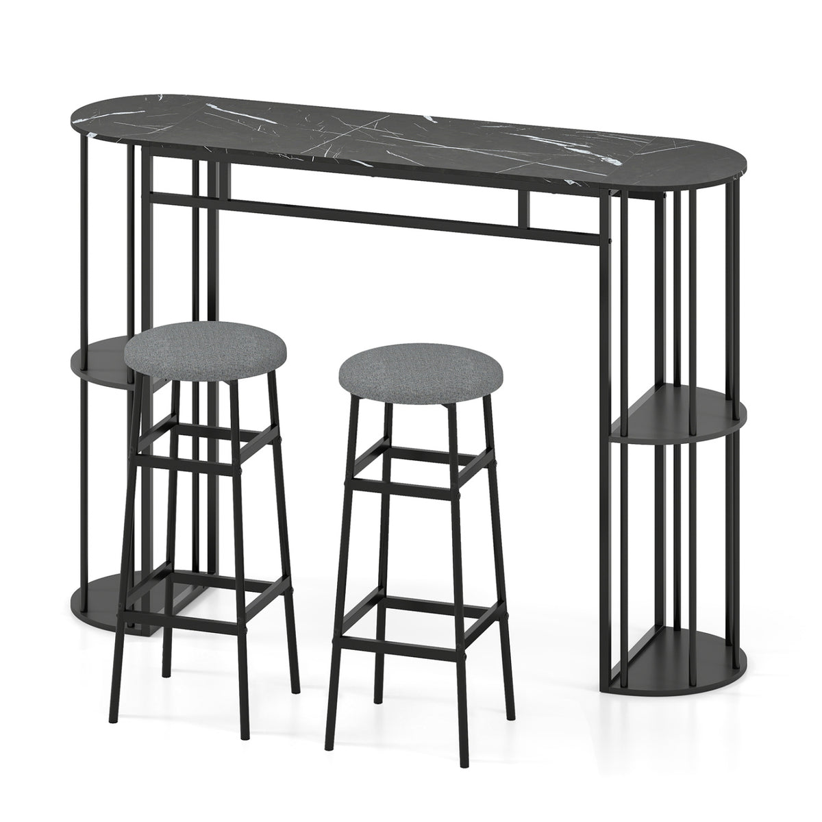 Dining Table and 2 Upholstered Barstools with Faux Marble Tabletop