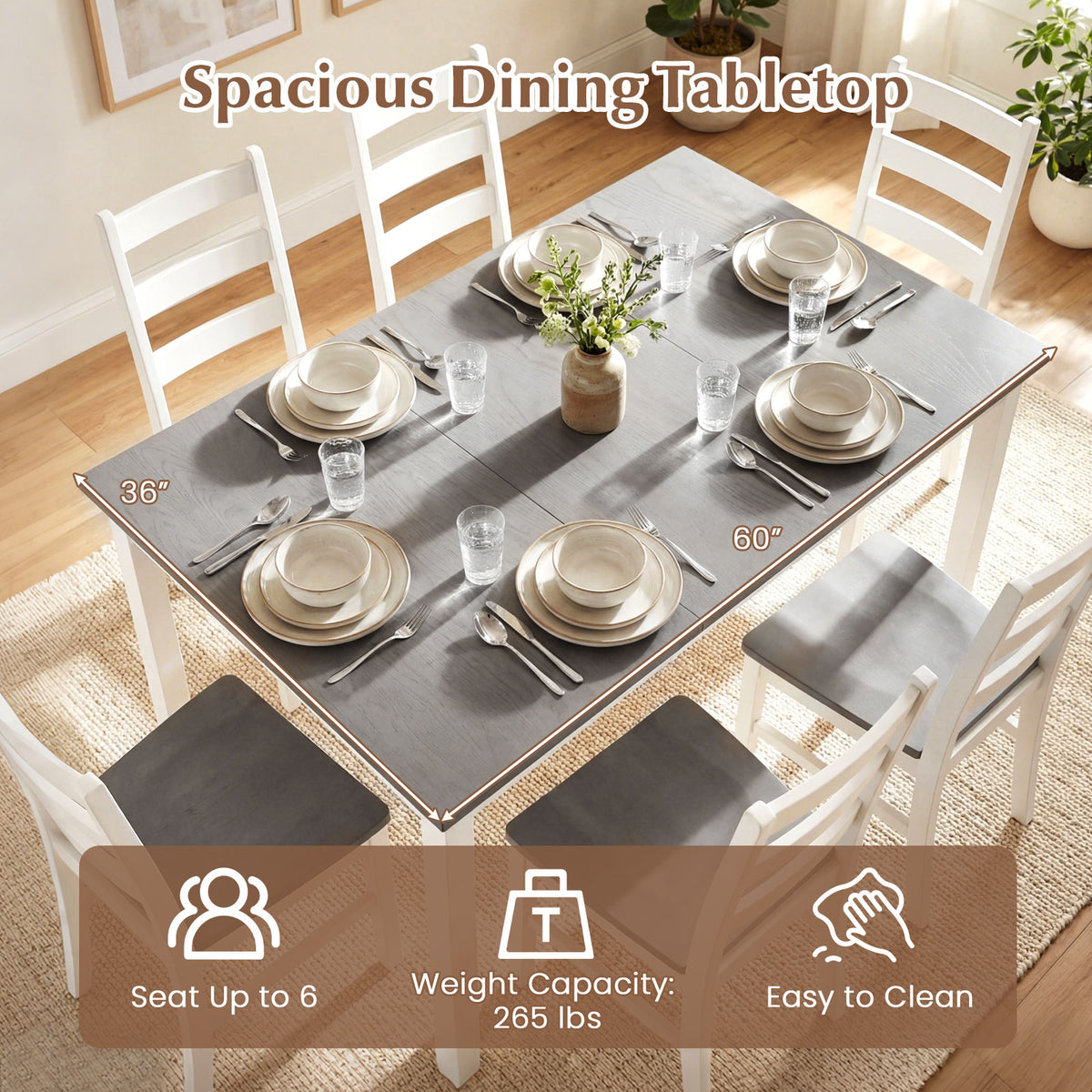 Rectangular Dinner Table with Solid Rubber Wood Legs