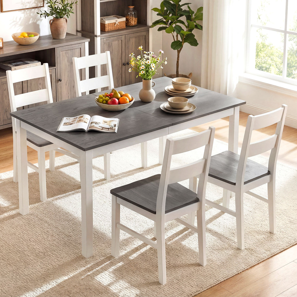 Rectangular Dinner Table with Solid Rubber Wood Legs