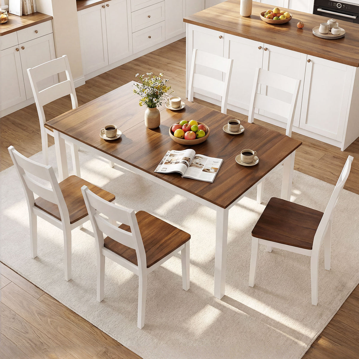 Rectangular Dinner Table with Solid Rubber Wood Legs