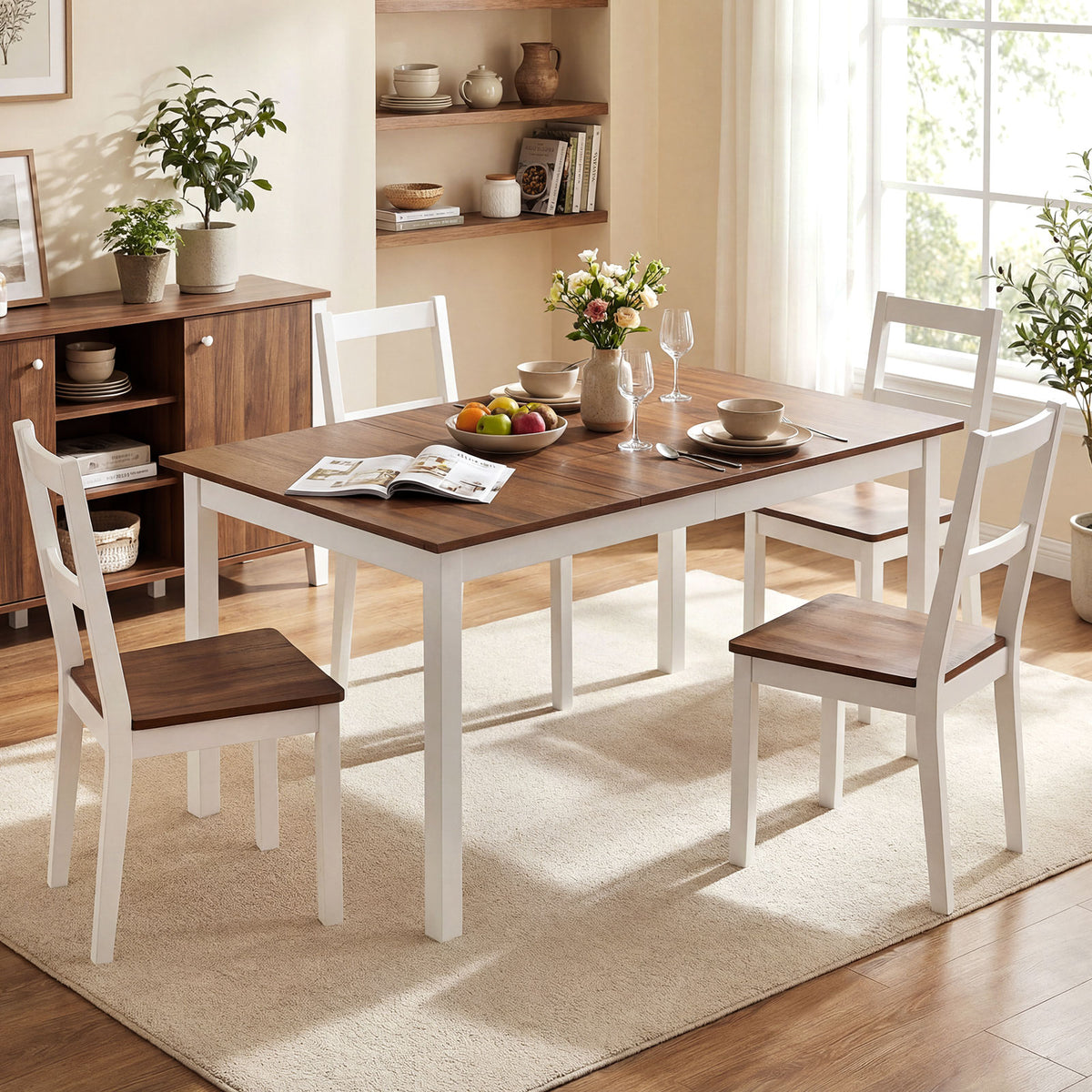 Rectangular Dinner Table with Solid Rubber Wood Legs