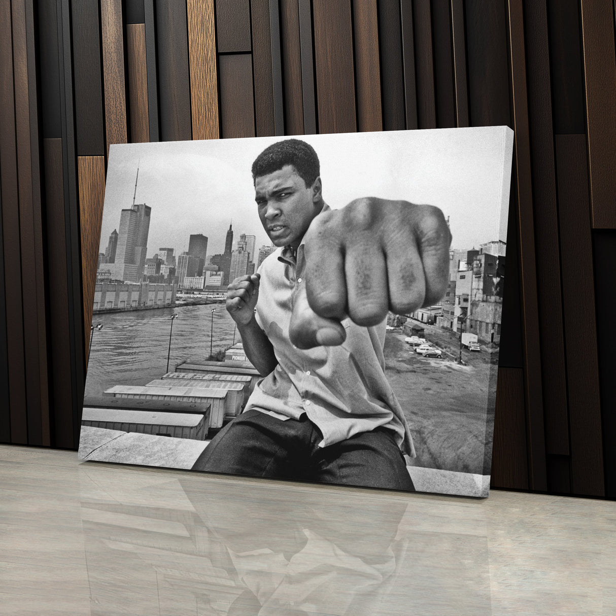 Muhammad Ali Punch Canvas – Black & White Boxing Wall Art for Man Cave