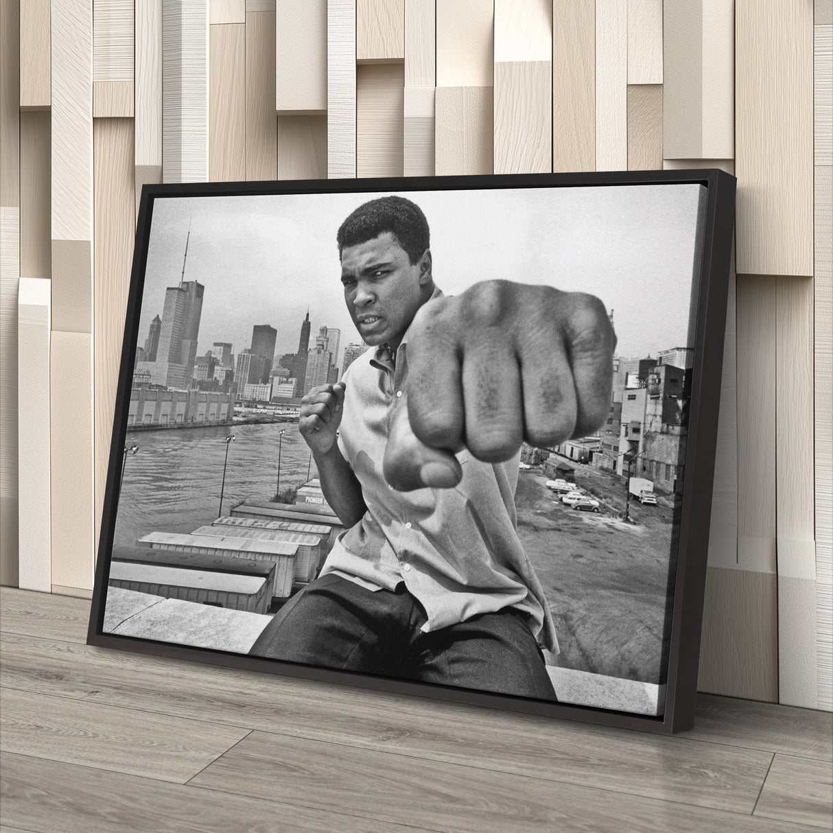 Muhammad Ali Punch Canvas – Black & White Boxing Wall Art for Man Cave