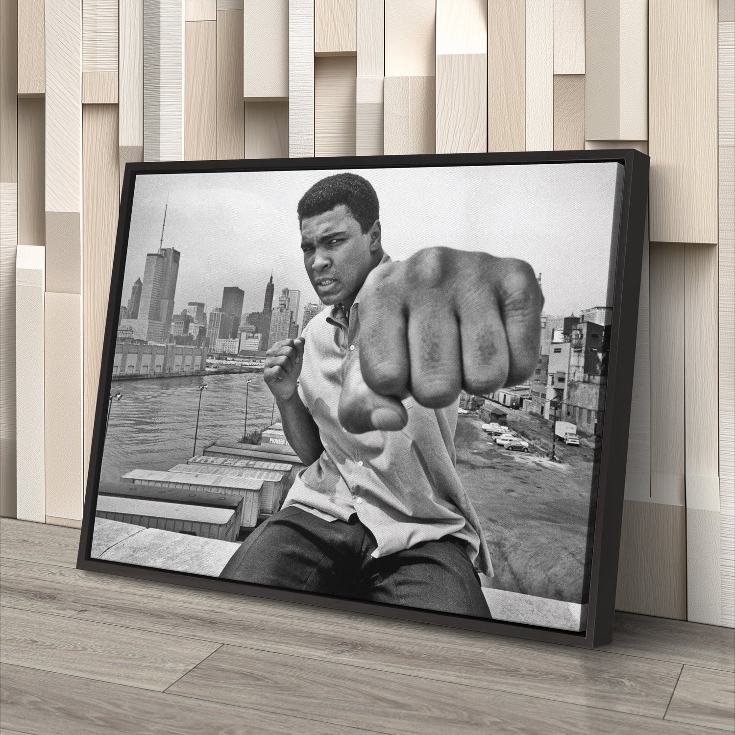 Muhammad Ali Punch Canvas – Black & White Boxing Wall Art for Man Cave