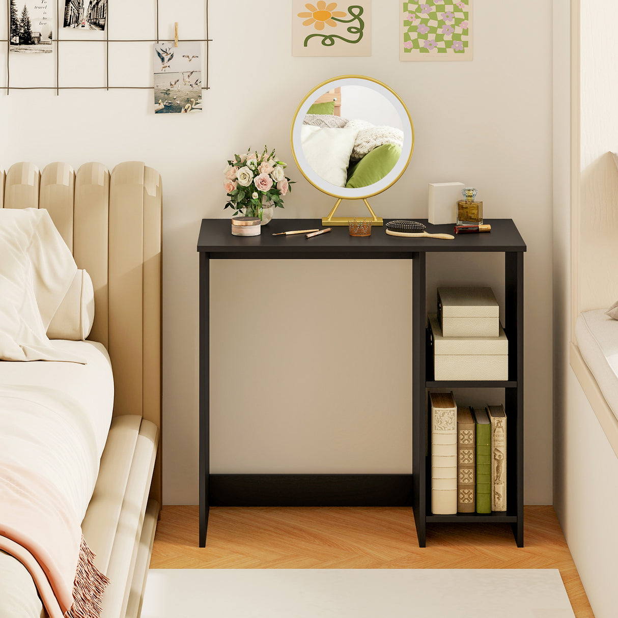 31.5 Inch Modern Home Office Desk with 2 Compartments