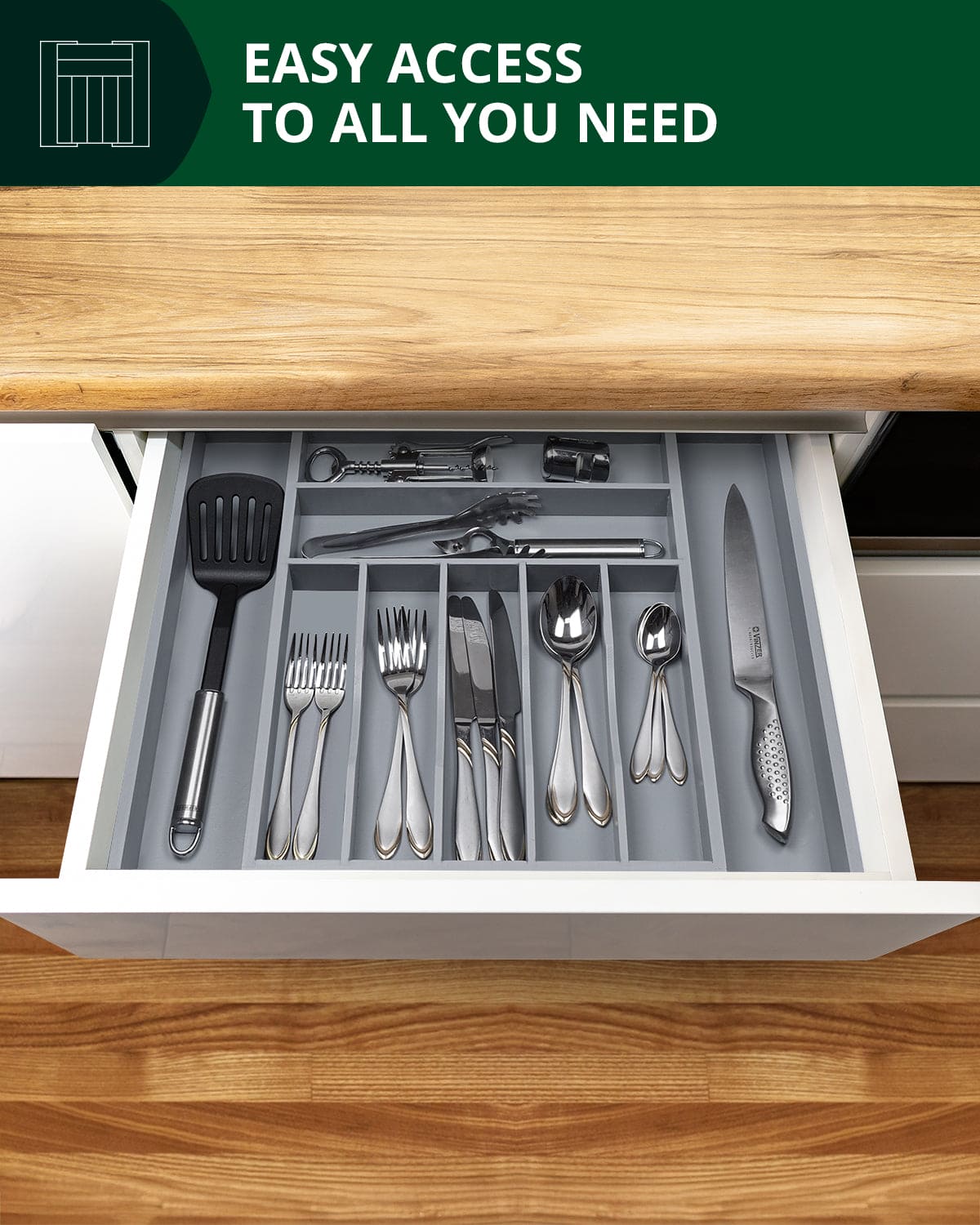 Silverware Drawer Organizer, Gray (9 Slots)
