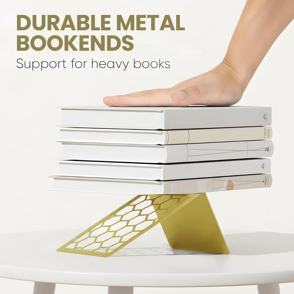 Honeycomb Metal Bookend – Modern Geometric Book Holder