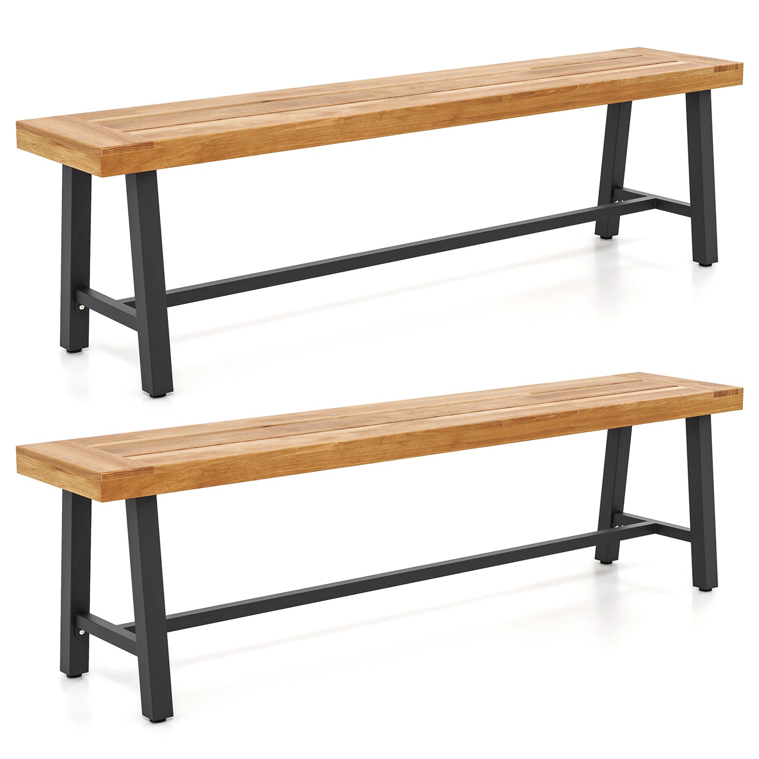 63 Inch 3-Person Acacia Patio Wood Outdoor Backless Bench