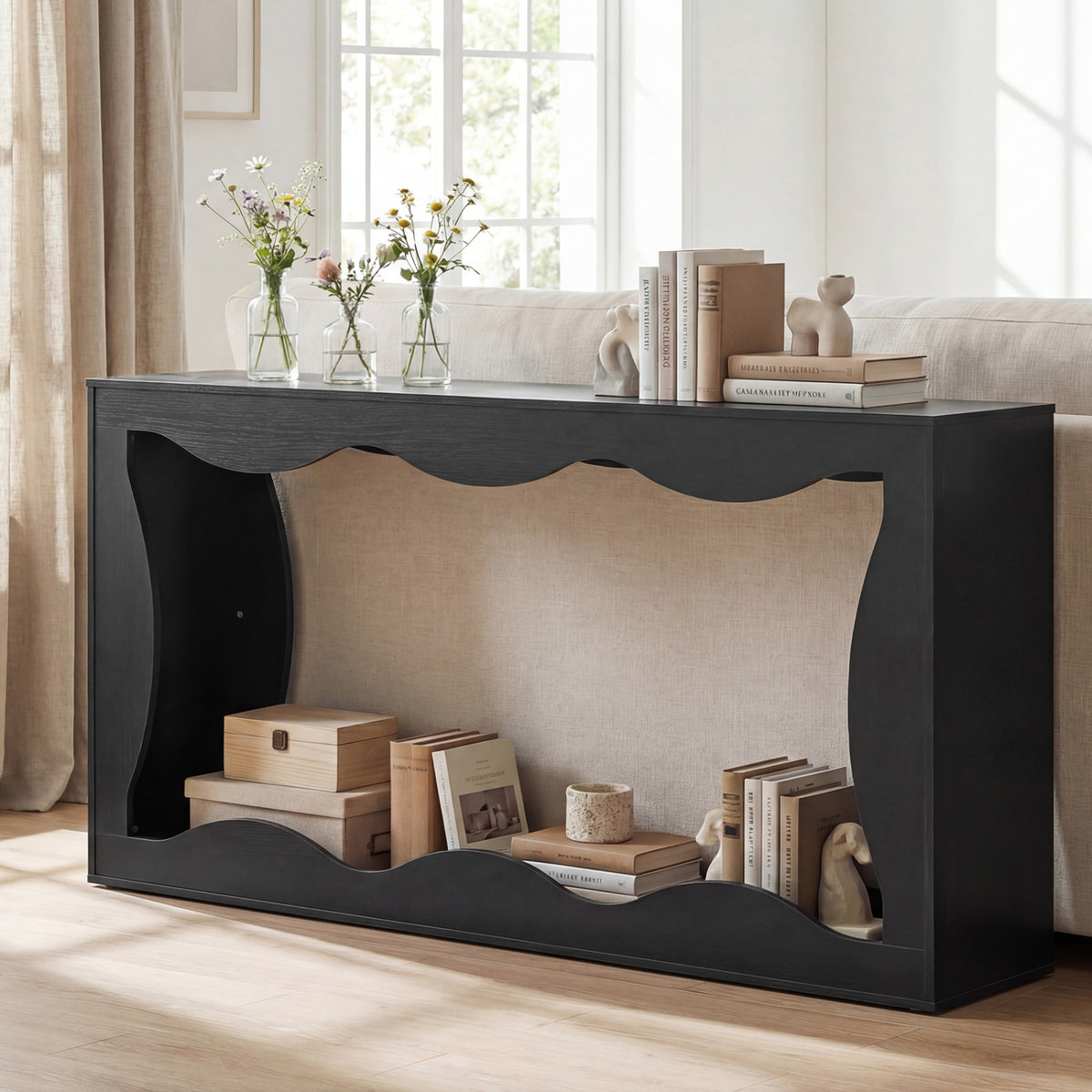 Console Table 2-Tier Narrow Entryway Table with Wavy Edge Storage Shelf