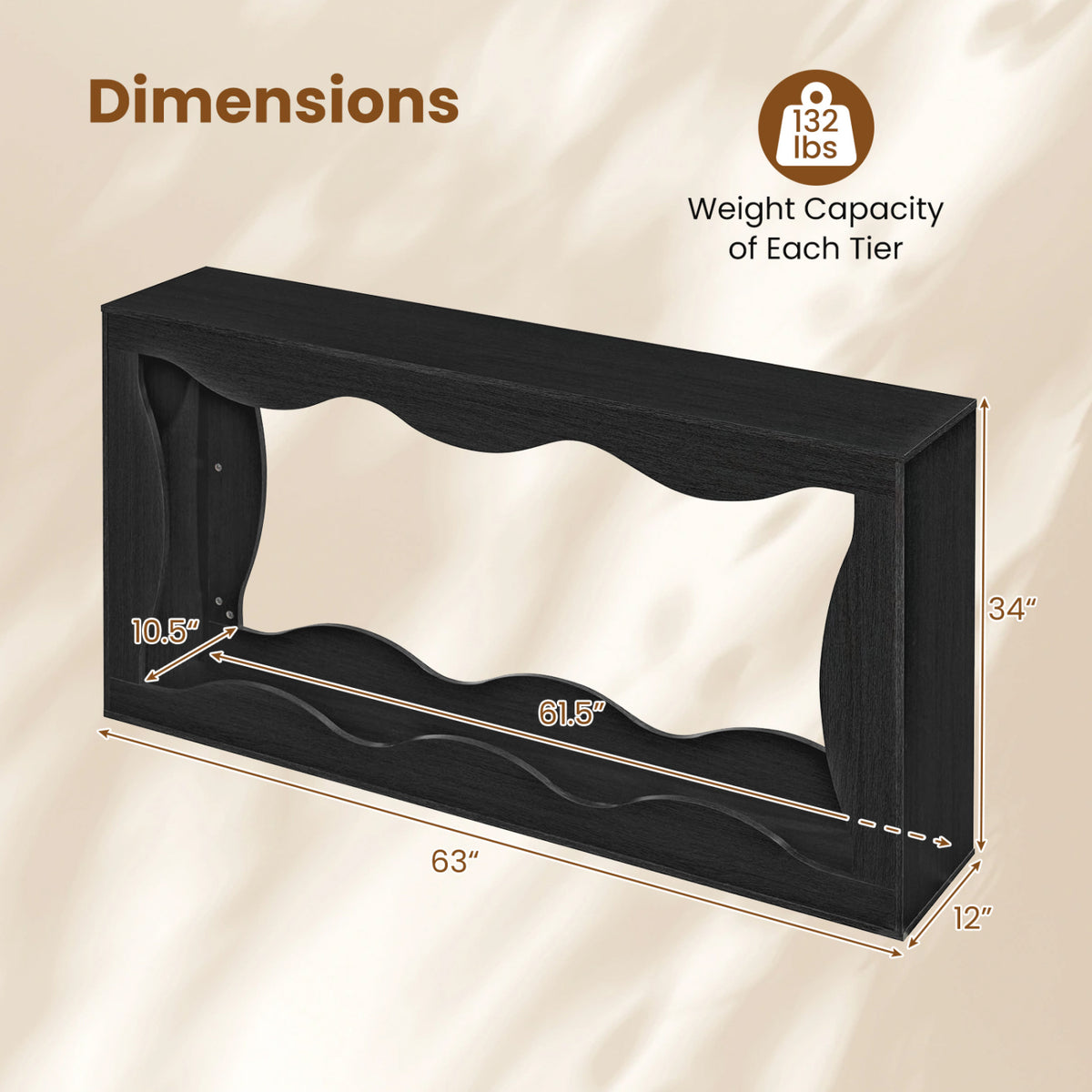 Console Table 2-Tier Narrow Entryway Table with Wavy Edge Storage Shelf
