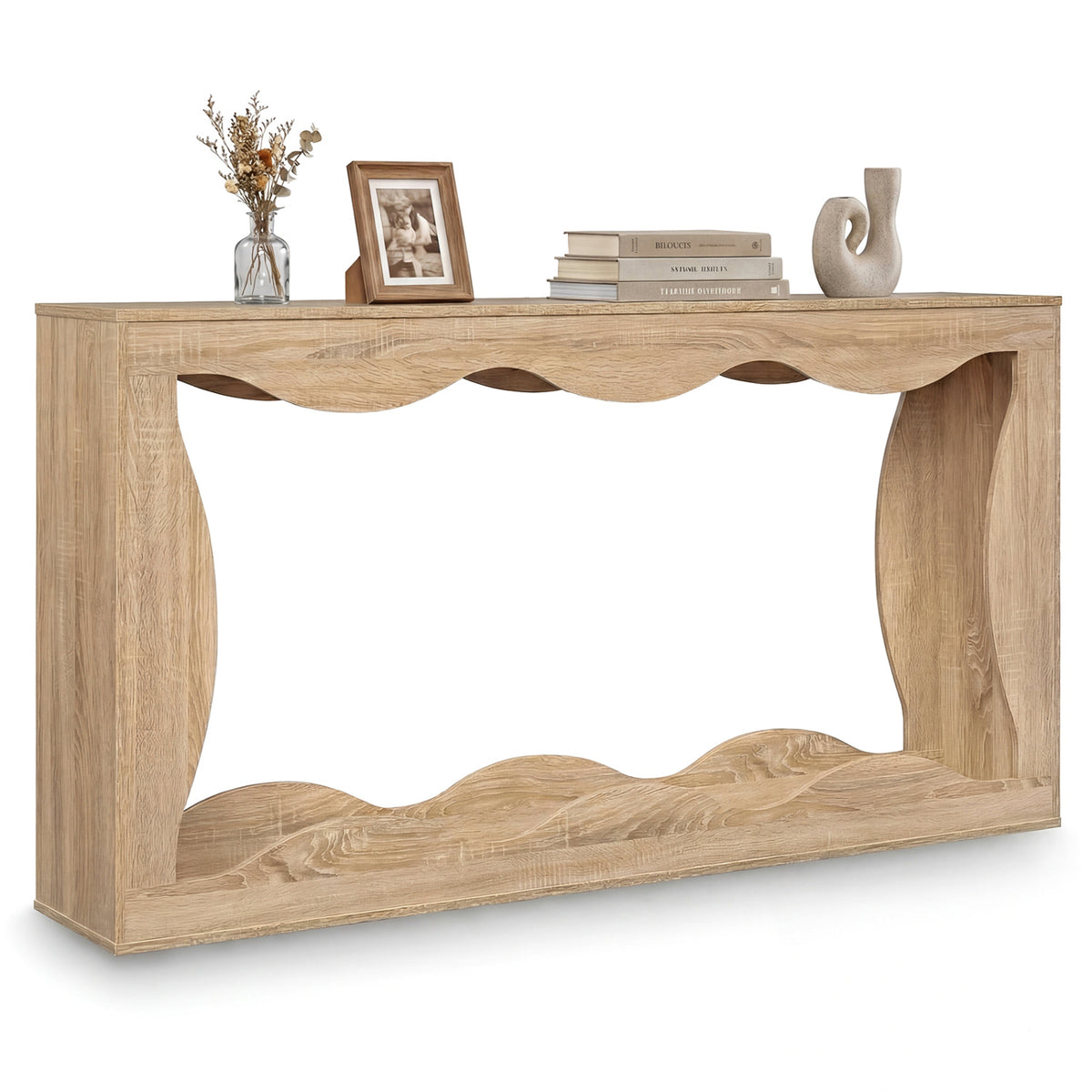 Console Table 2-Tier Narrow Entryway Table with Wavy Edge Storage Shelf