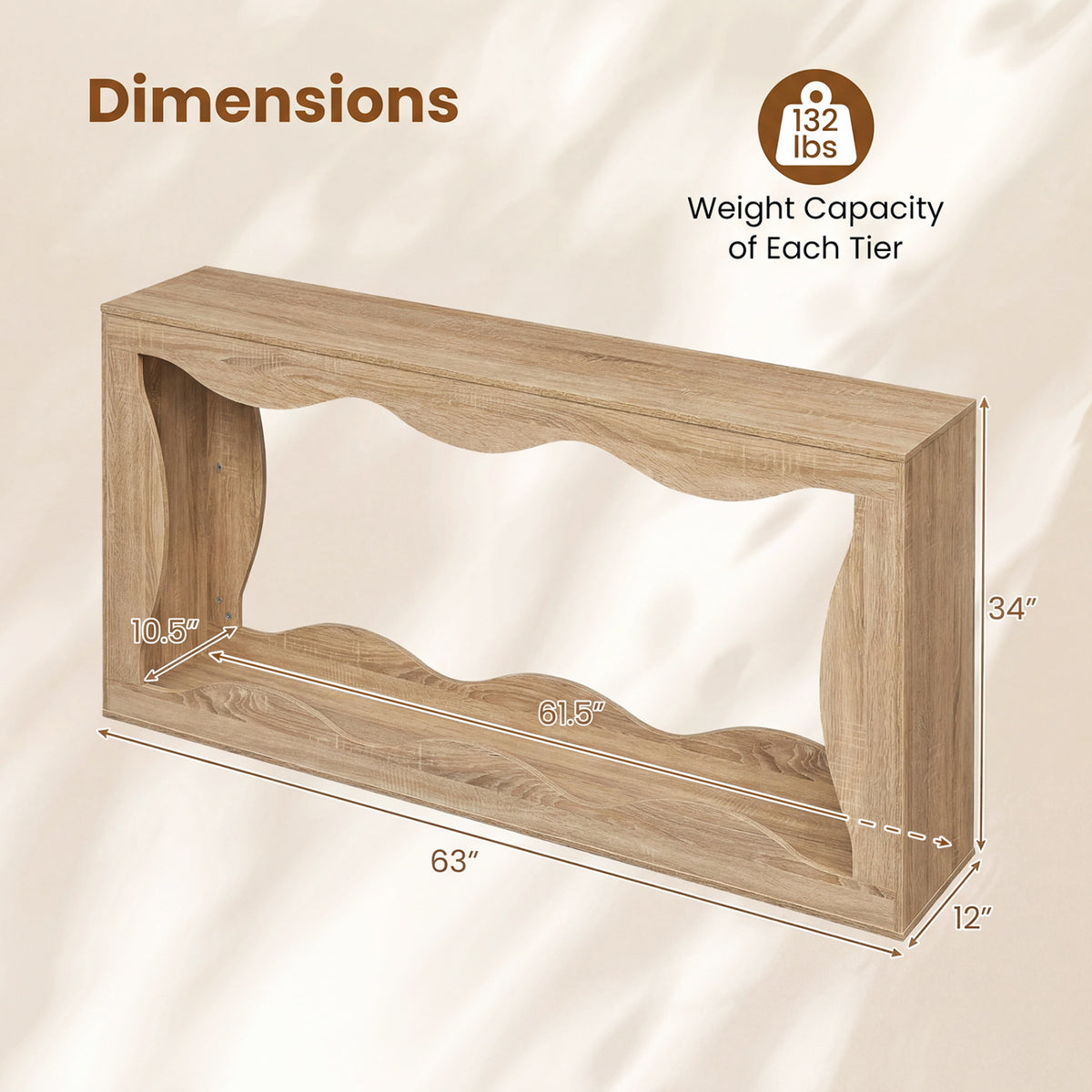 Console Table 2-Tier Narrow Entryway Table with Wavy Edge Storage Shelf