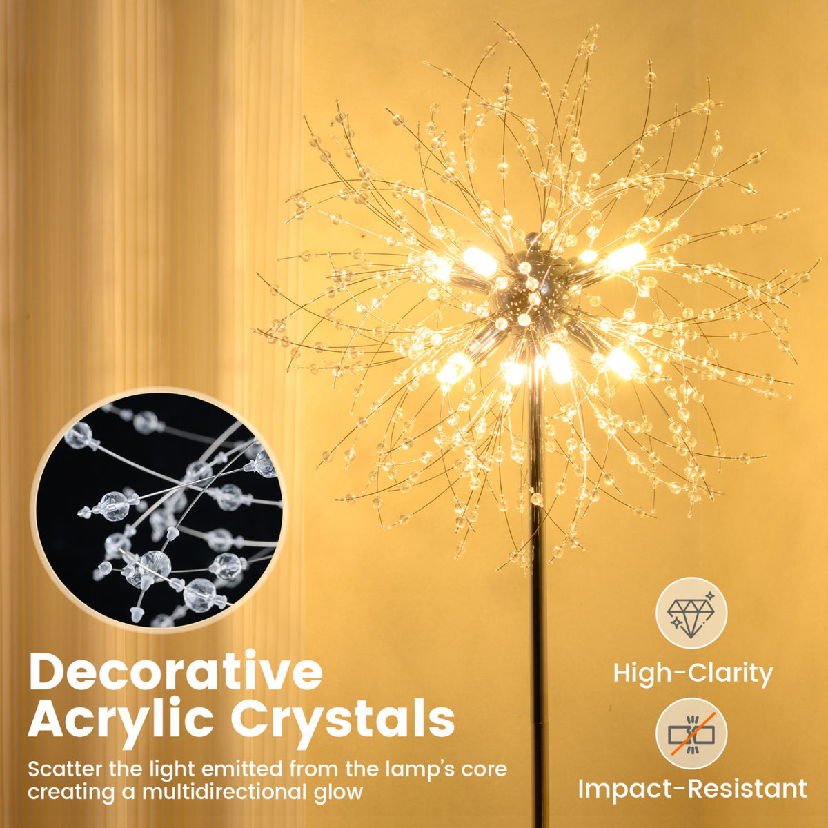 63-Inch Crystal Floor Lamp with Acrylic Crystals