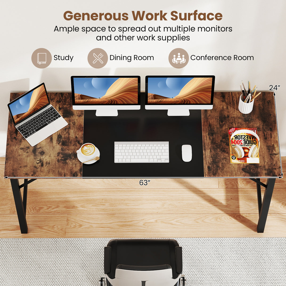 63 Inch Modern Splice Computer Desk with Heavy Duty Steel Frame