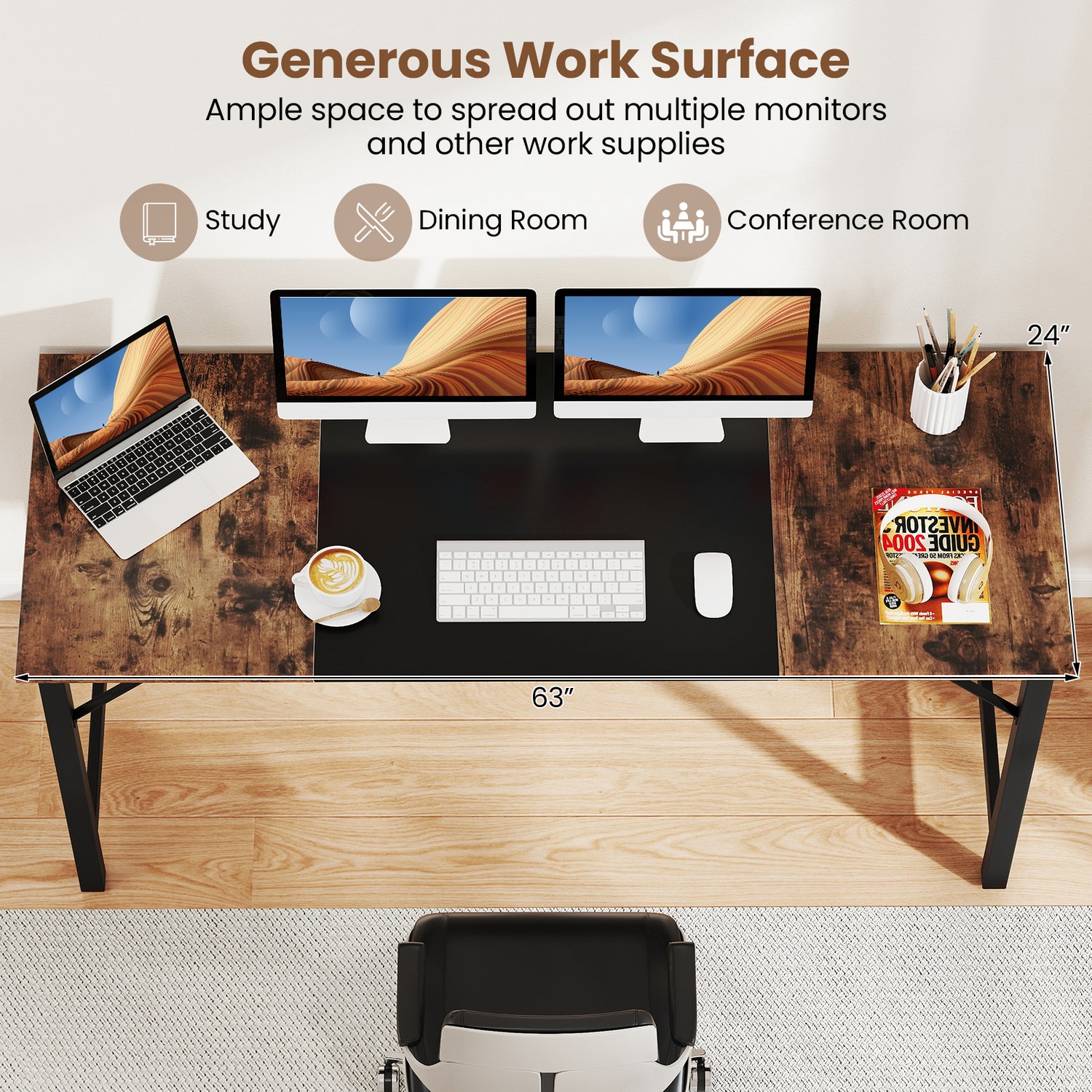 63 Inch Modern Splice Computer Desk with Heavy Duty Steel Frame