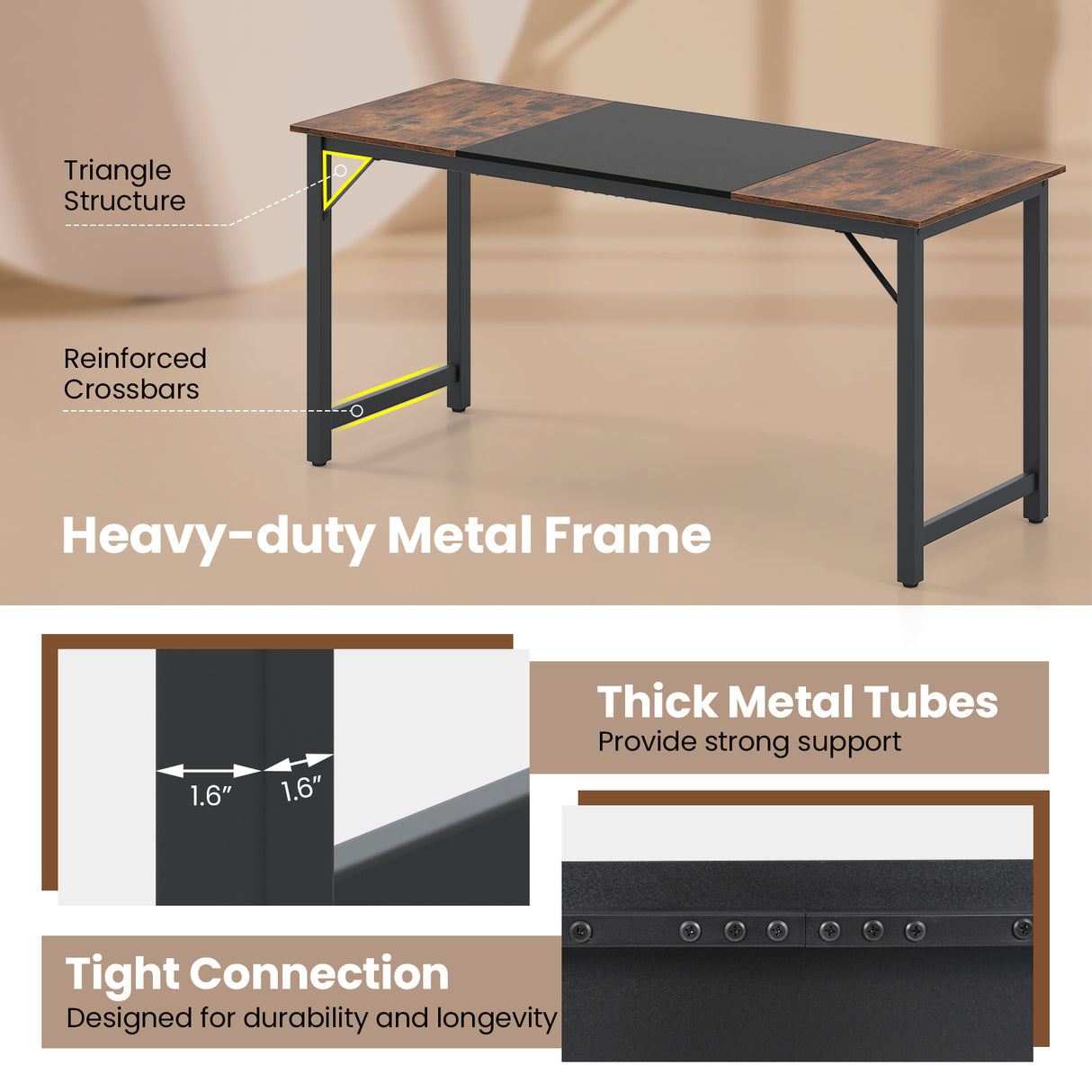 63 Inch Modern Splice Computer Desk with Heavy Duty Steel Frame