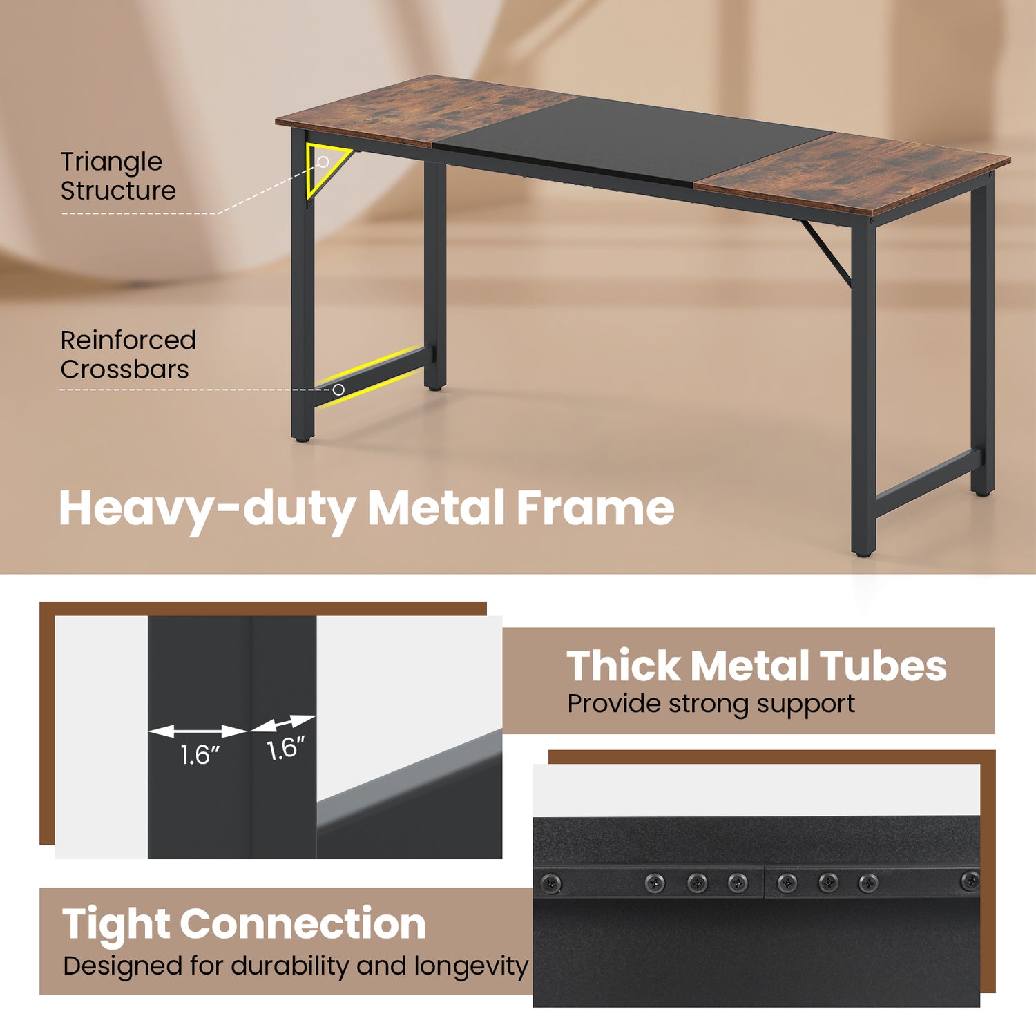 63 Inch Modern Splice Computer Desk with Heavy Duty Steel Frame