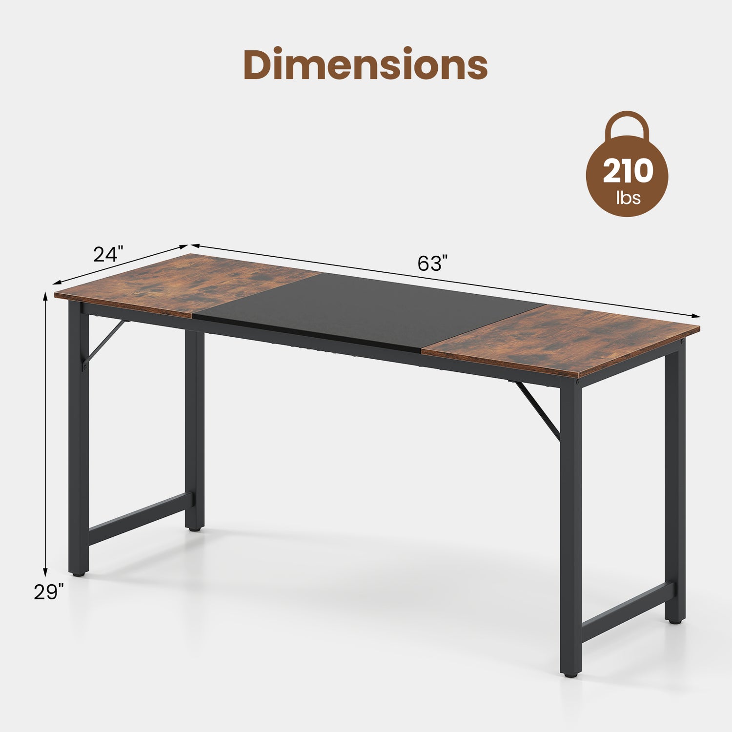 63 Inch Modern Splice Computer Desk with Heavy Duty Steel Frame