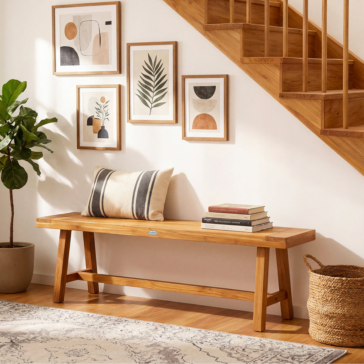 63 Inch Solid Wood Bench for up to 3 People