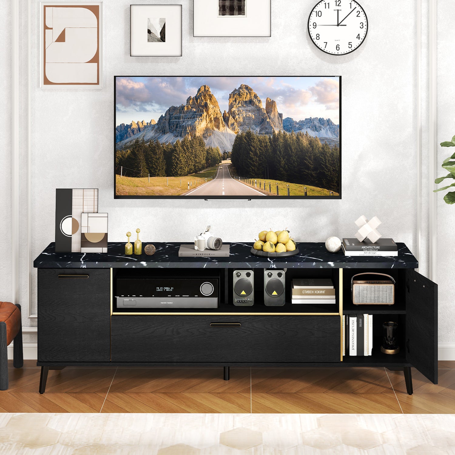 63 Inch TV Stand with Flip Door Cabinet for TVs up to 75 Inch-Black