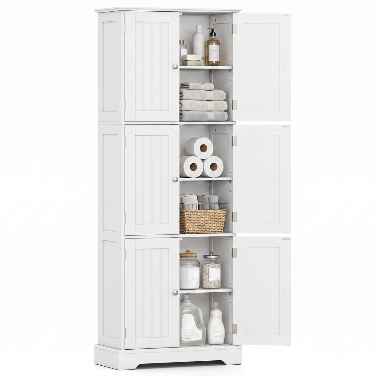 63 Inch Tall Bathroom Storage Cabinet with 6 Doors and Adjustable Shelves