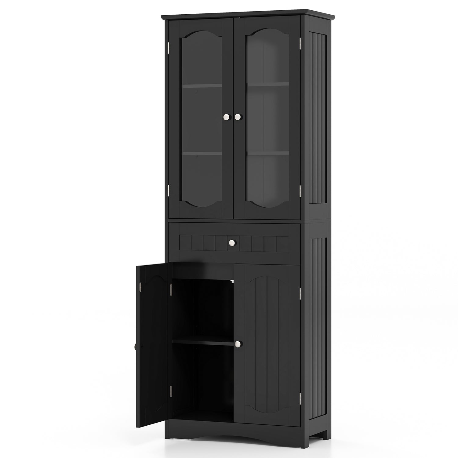 63 Inch Tall Bathroom Storage Cabinet with 2 Glass Doors and Adjustable Shelves