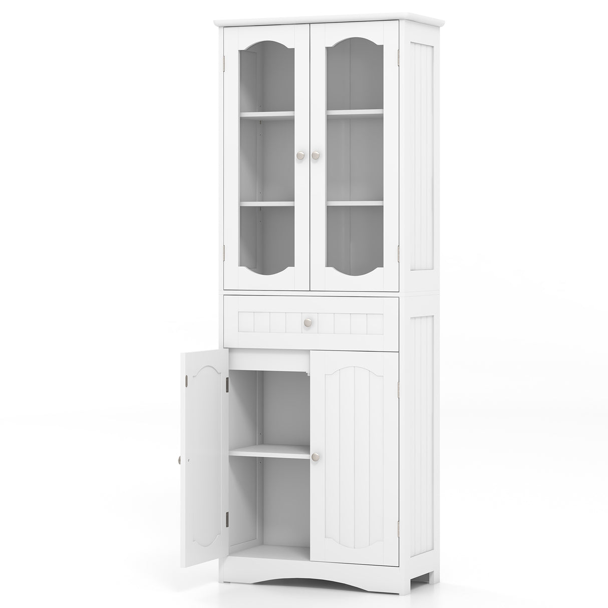 63 Inch Tall Bathroom Storage Cabinet with 2 Glass Doors and Adjustable Shelves