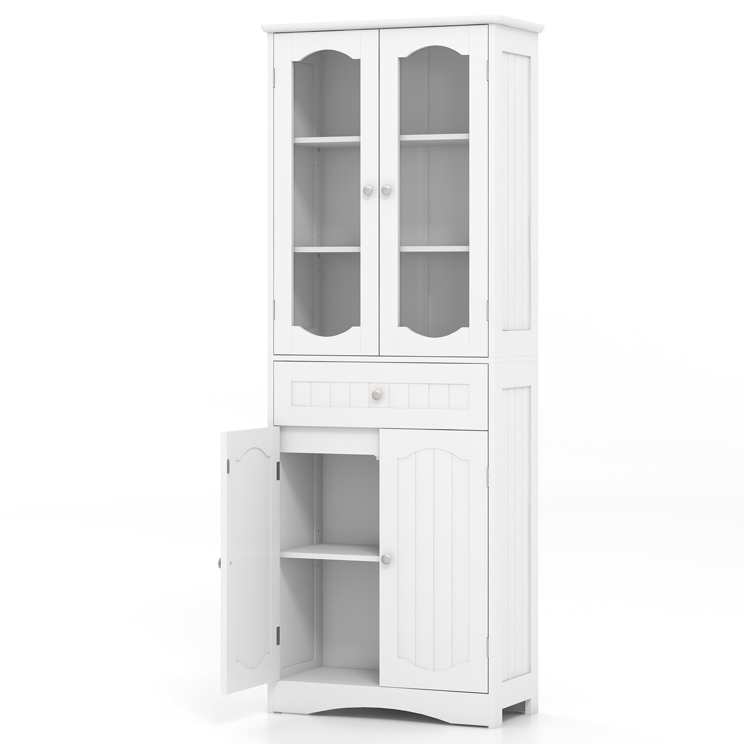 63 Inch Tall Bathroom Storage Cabinet with 2 Glass Doors and Adjustable Shelves