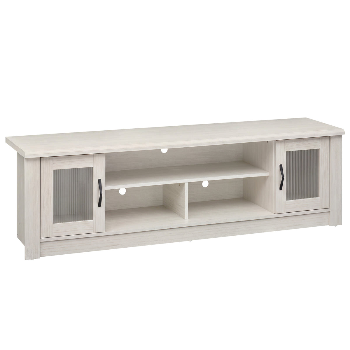 63â Wooden Farmhouse TV Stand for 70" TVs with 2 Fluted Doors and 3 Open Compartments
