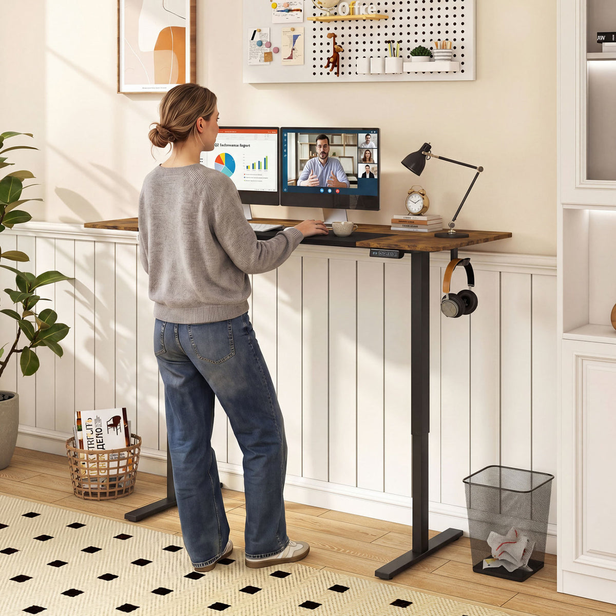 63 x 24 Inch Height Adjustable Sit Stand Computer Desk with 3 Memory Presets