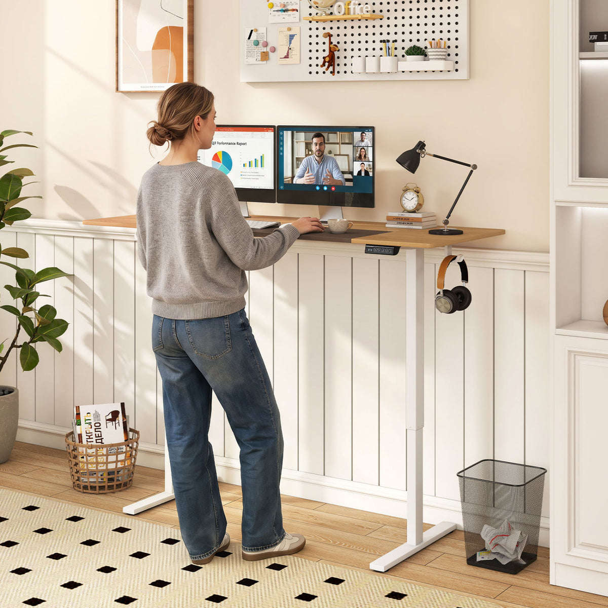 63 x 24 Inch Height Adjustable Sit Stand Computer Desk with 3 Memory Presets