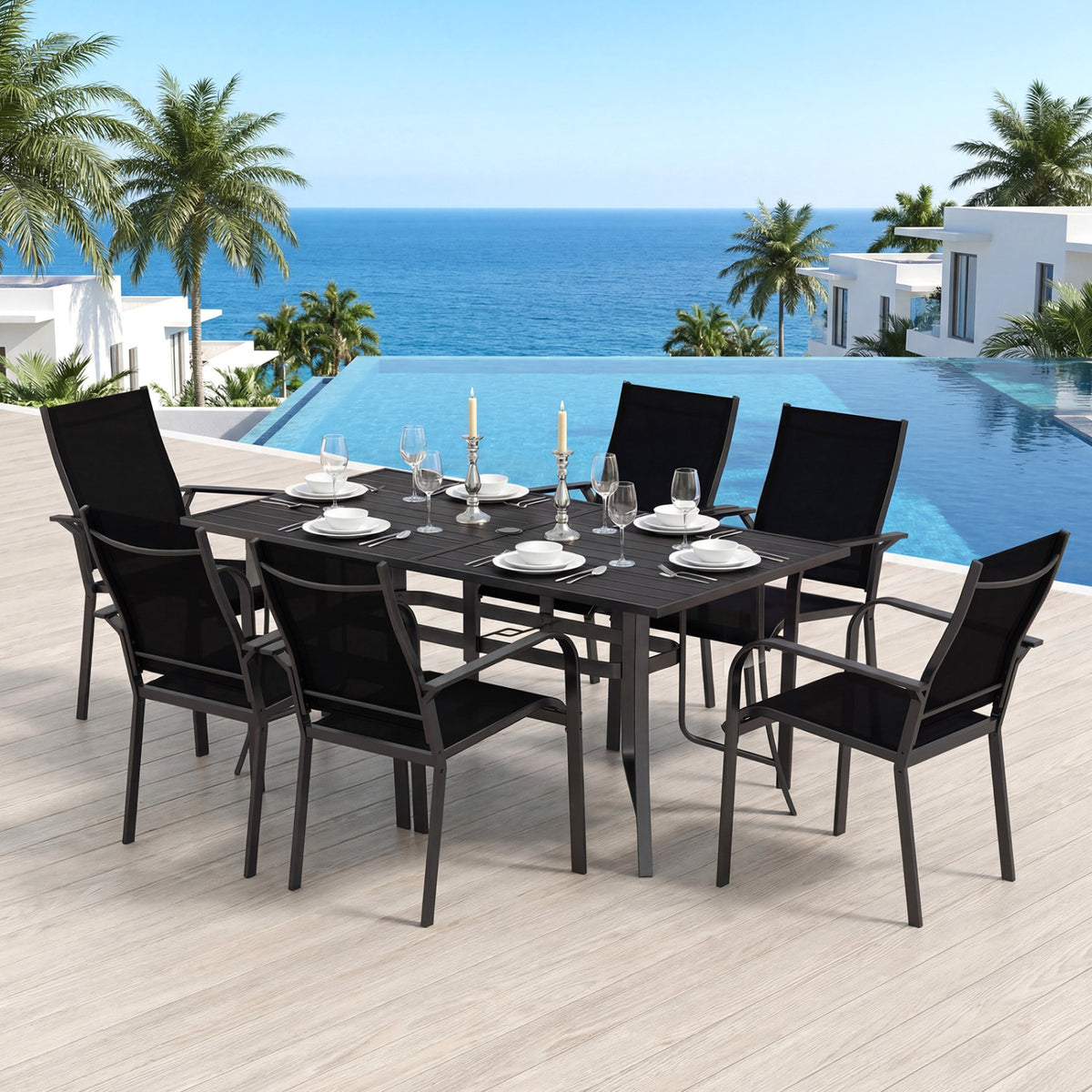 63" x 33" Rectangle Metal Patio Dining Table for 6-Black