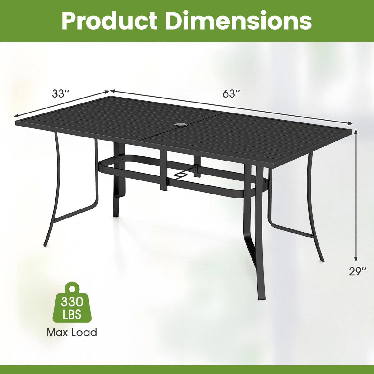 63" x 33" Rectangle Metal Patio Dining Table for 6-Black