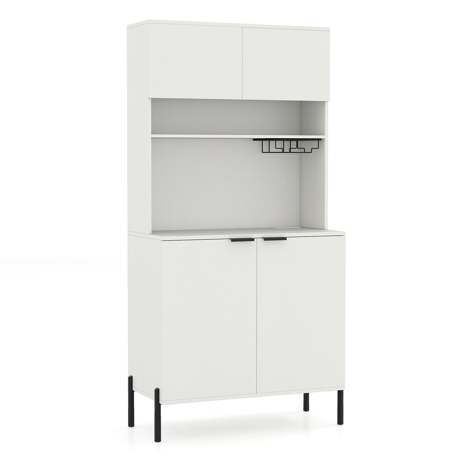 64.5 Inches Tall Kitchen Pantry Cabinet with Charging Station and Wine Glass Rack