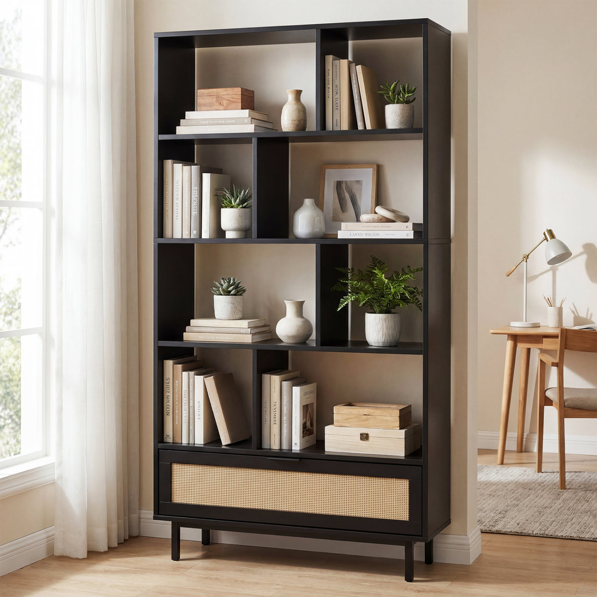 6-Tier Tall Wooden Bookcase with 8 Open Cubes