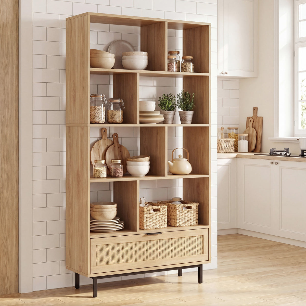 6-Tier Tall Wooden Bookcase with 8 Open Cubes