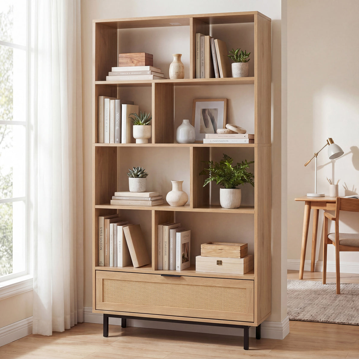 6-Tier Tall Wooden Bookcase with 8 Open Cubes