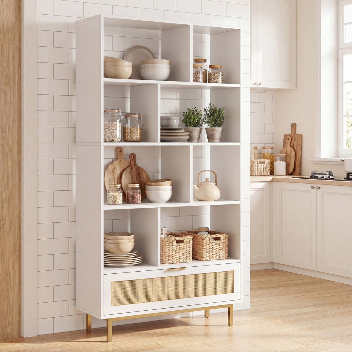 6-Tier Tall Wooden Bookcase with 8 Open Cubes